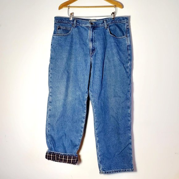 Vintage Men's L.L. Bean Relaxed Fit Flannel Plaid Lined Jeans 40x30 - Picture 2 of 15